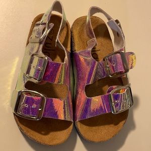 GIRLS DOUBLE BANDS ANKLE METALLIC CORK SANDALS 9